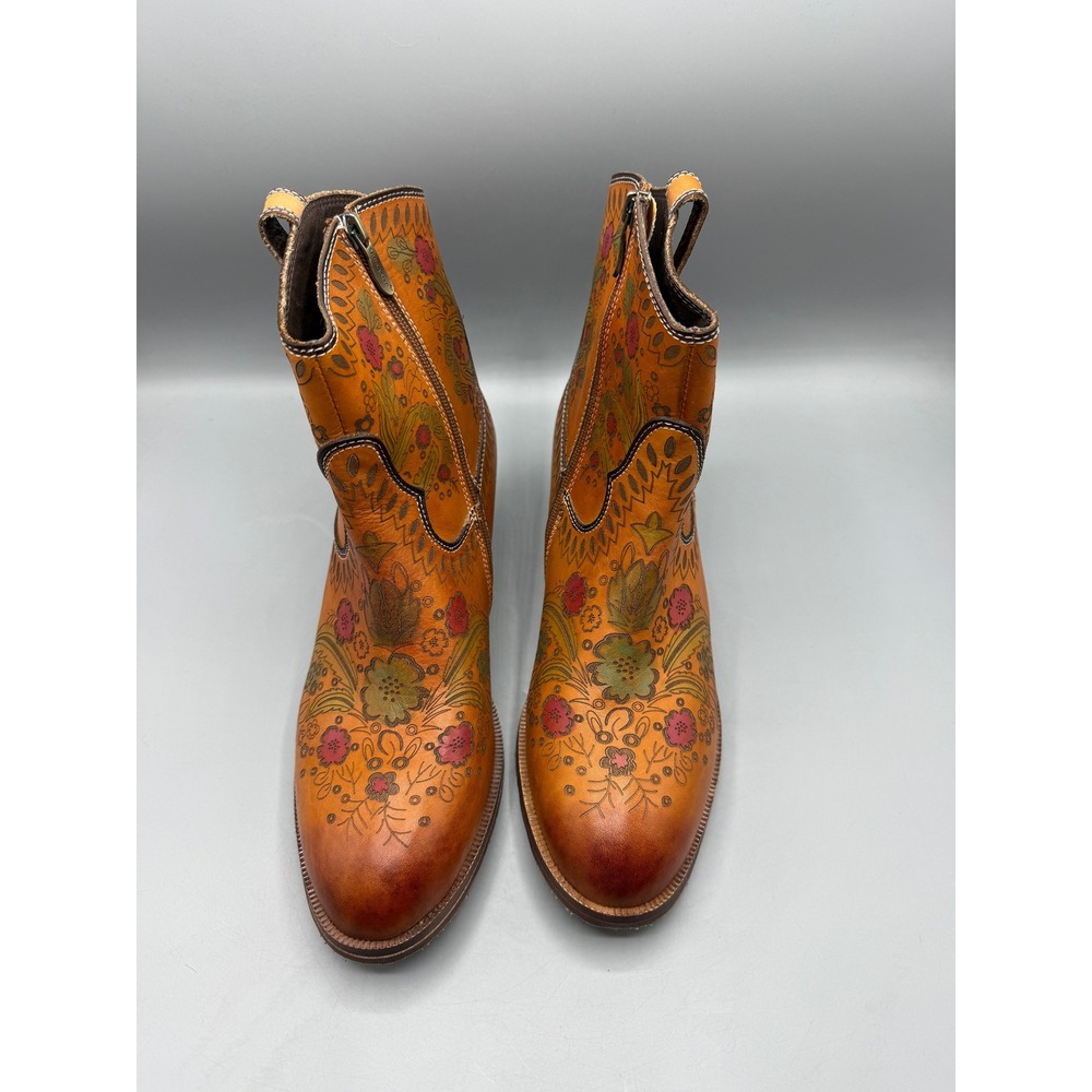L'Artiste Spring Step Galop-CA Tan Leather Floral Western Ankle Boots Womens 41 - Picture 13 of 16